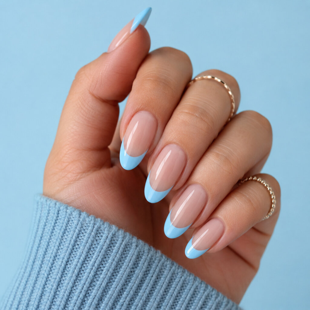 Blue French Tip Nails