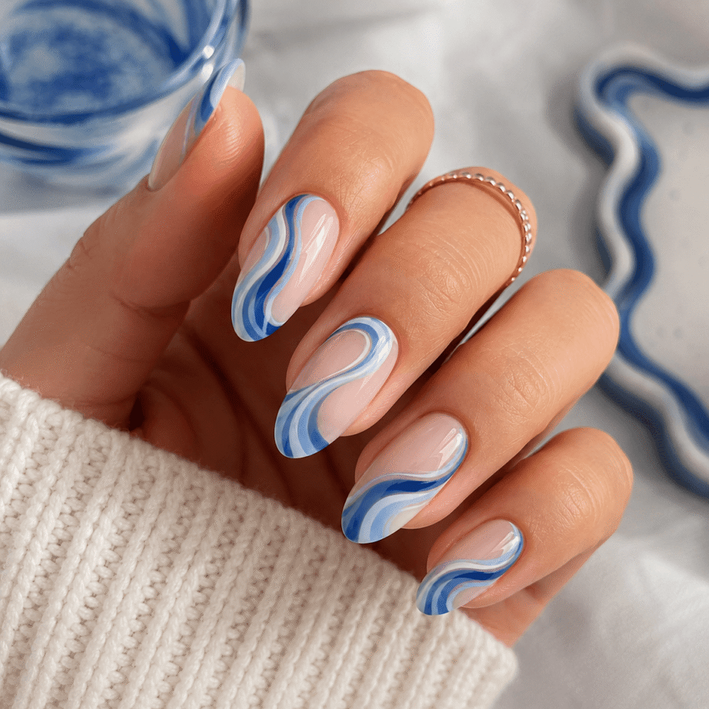 Blue Swirl Nails