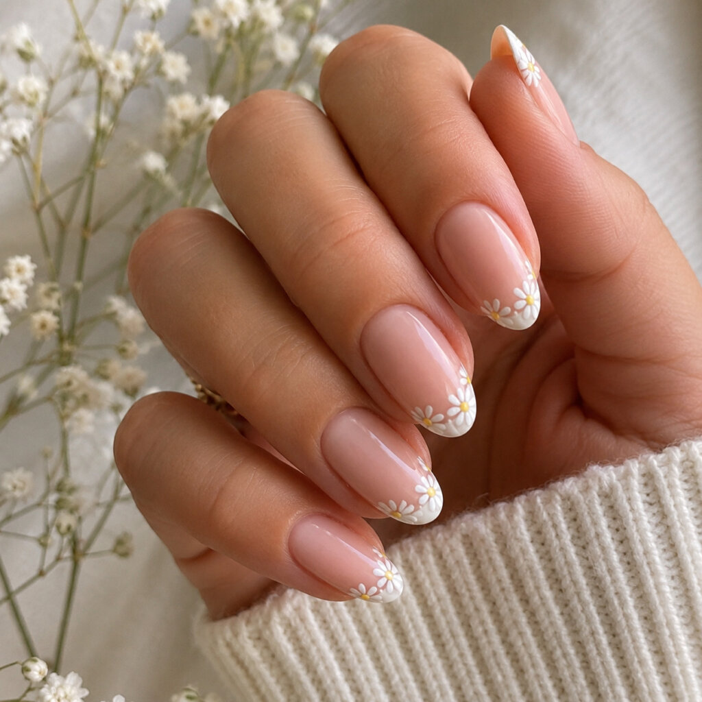Floral French Tip Nails