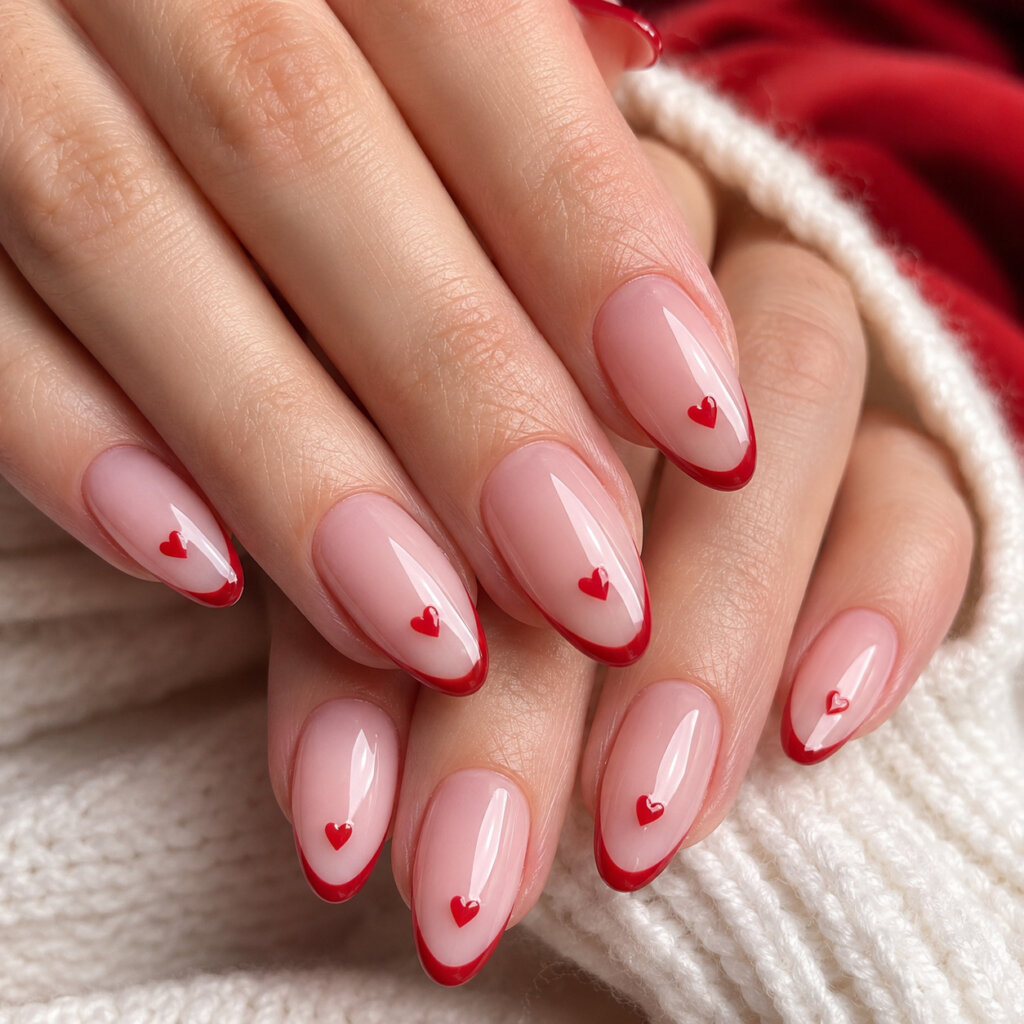 French Tip Nails With Hearts