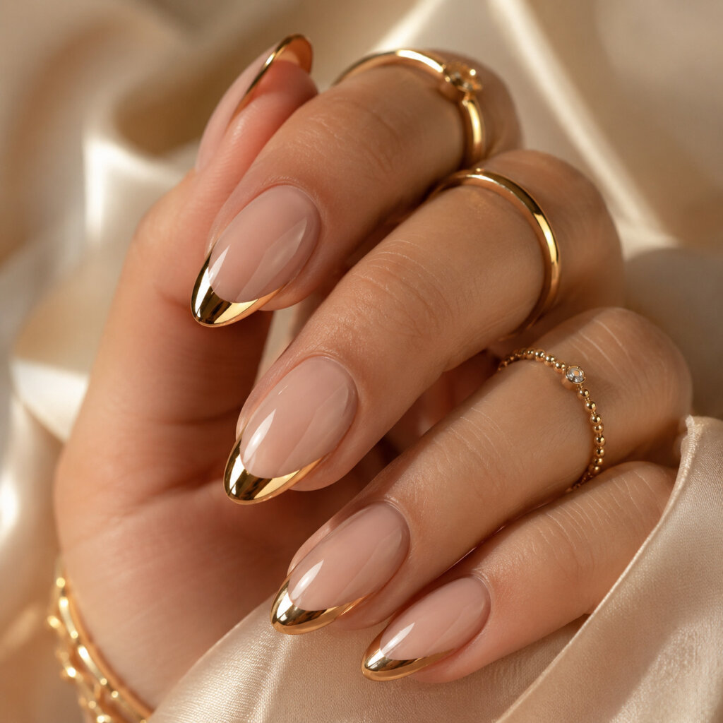 Gold French Tip Nails
