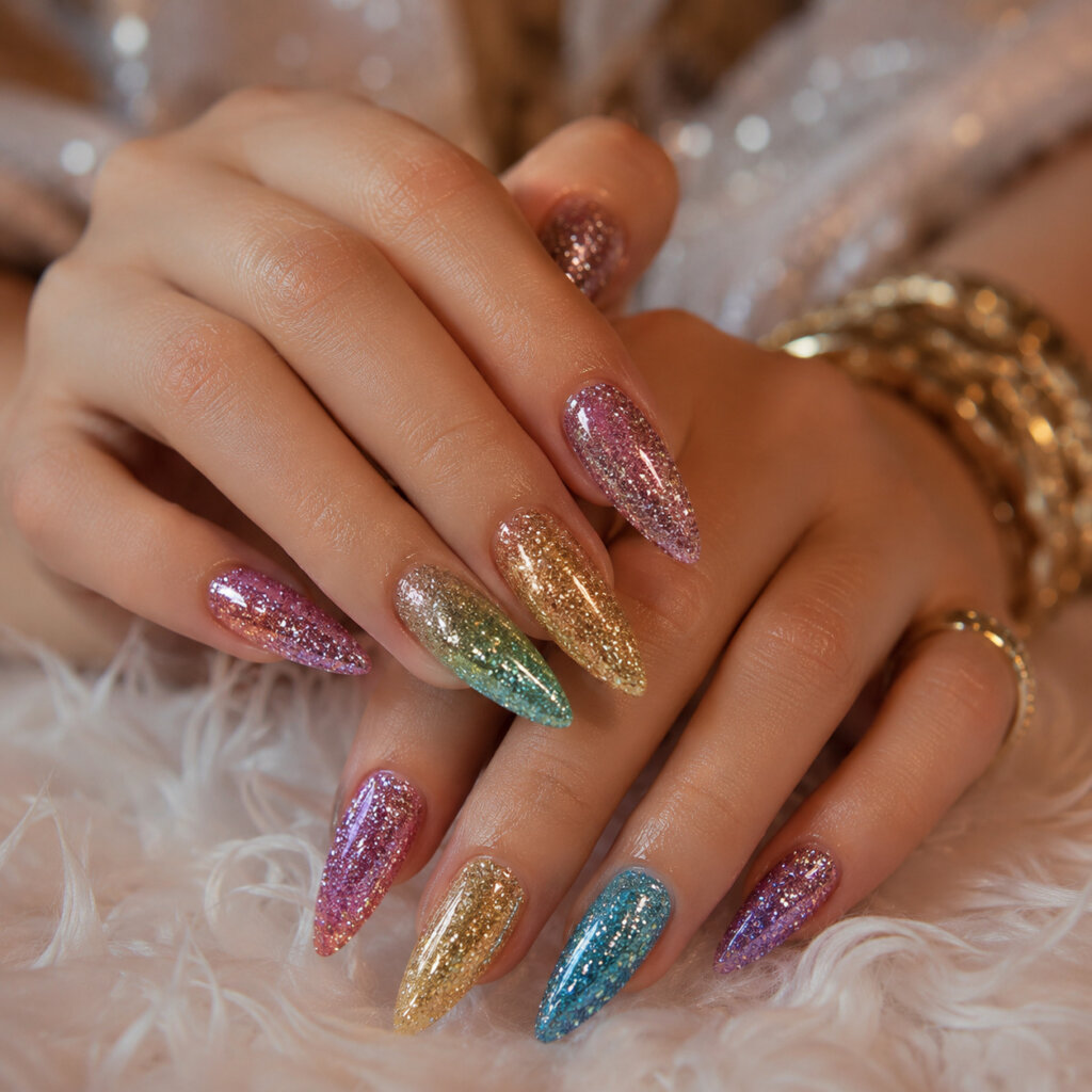 Rainbow Glitter Nails