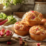 Rustic kitchen with rhubarb muffins