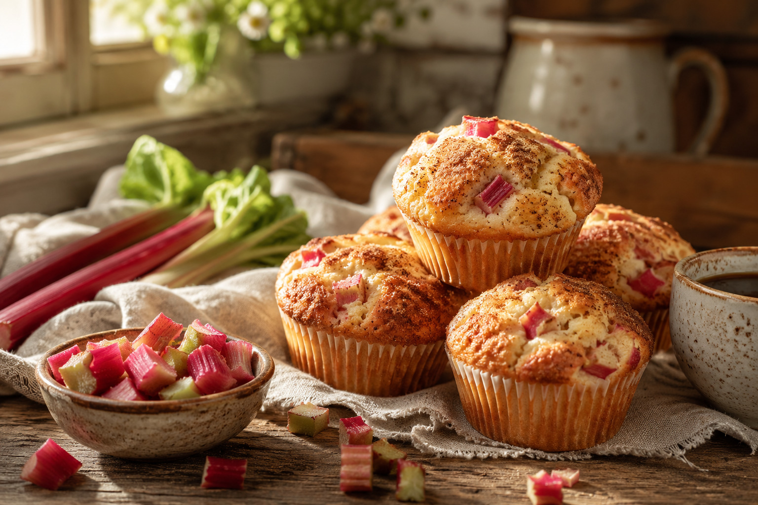 Rustic kitchen with rhubarb muffins