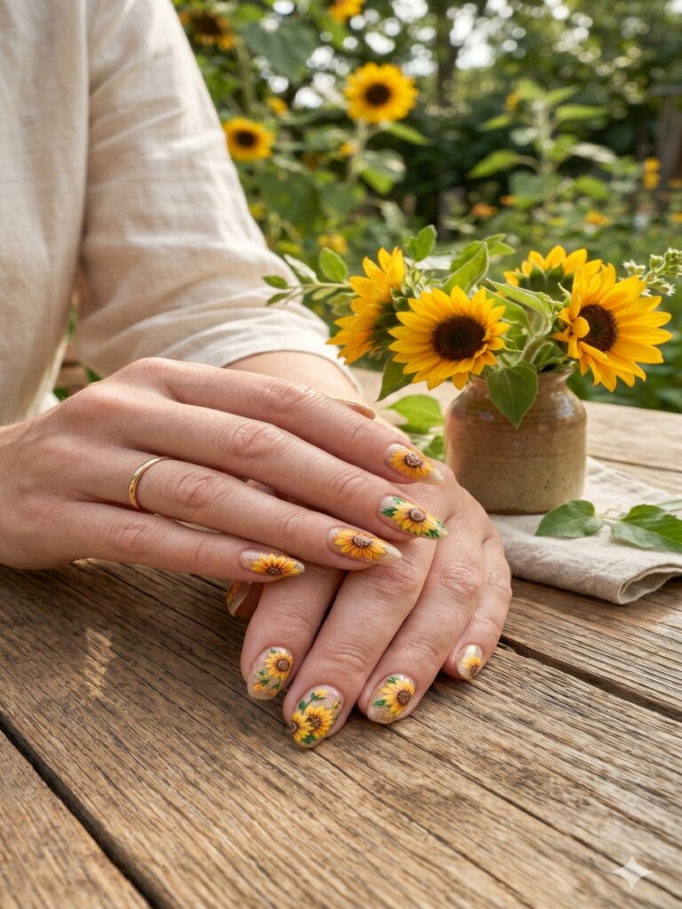 Short Sunflower Nail Ideas