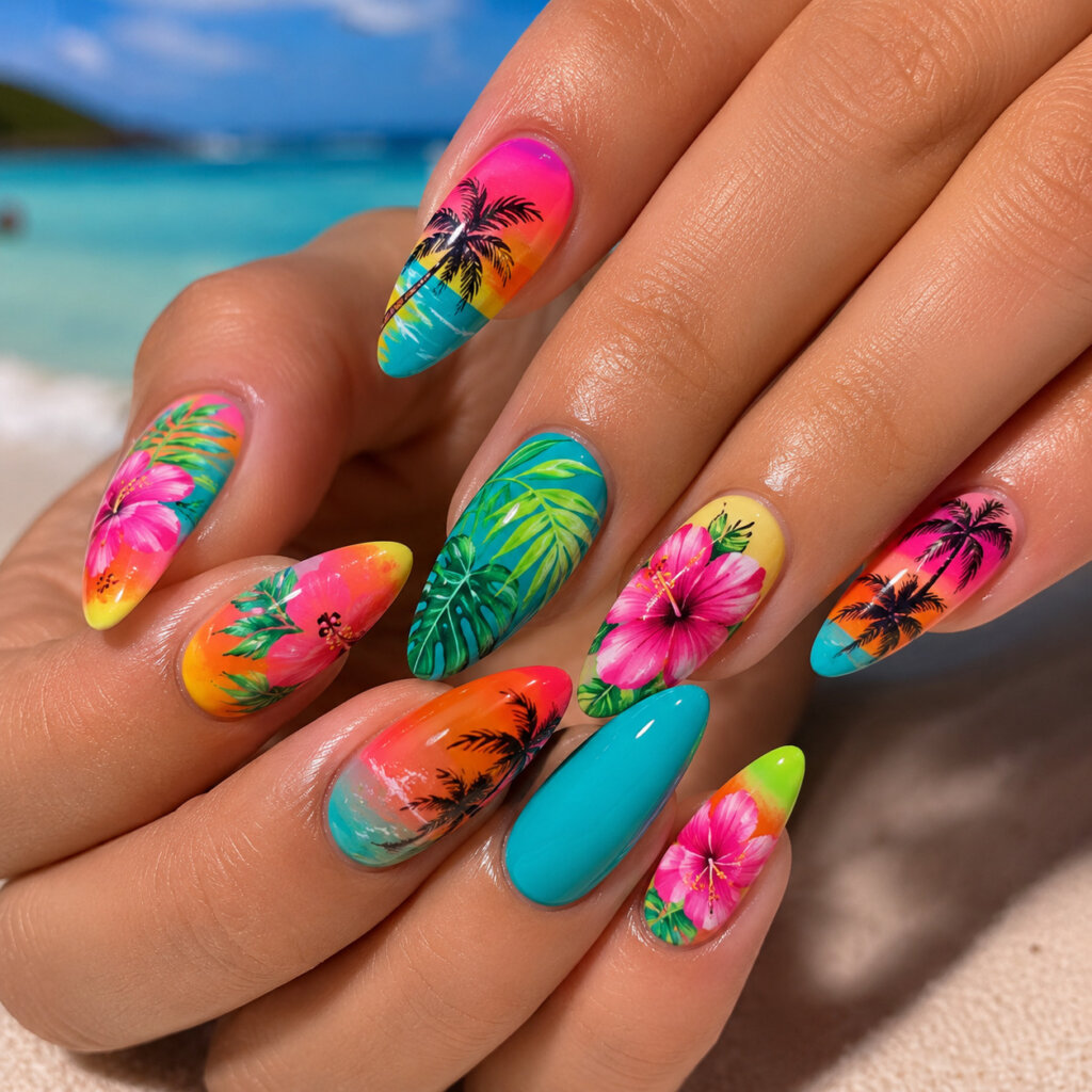 Tropical Colorful Nails