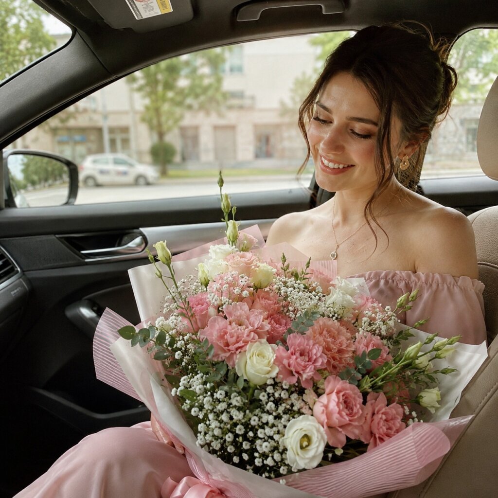 Try a Bouquet Photoshoot in a Car