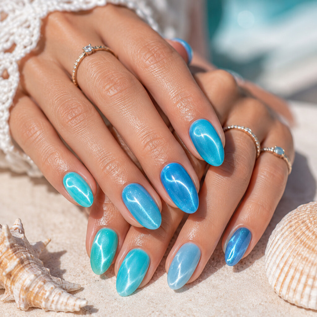 Blue Cat Eye Nails