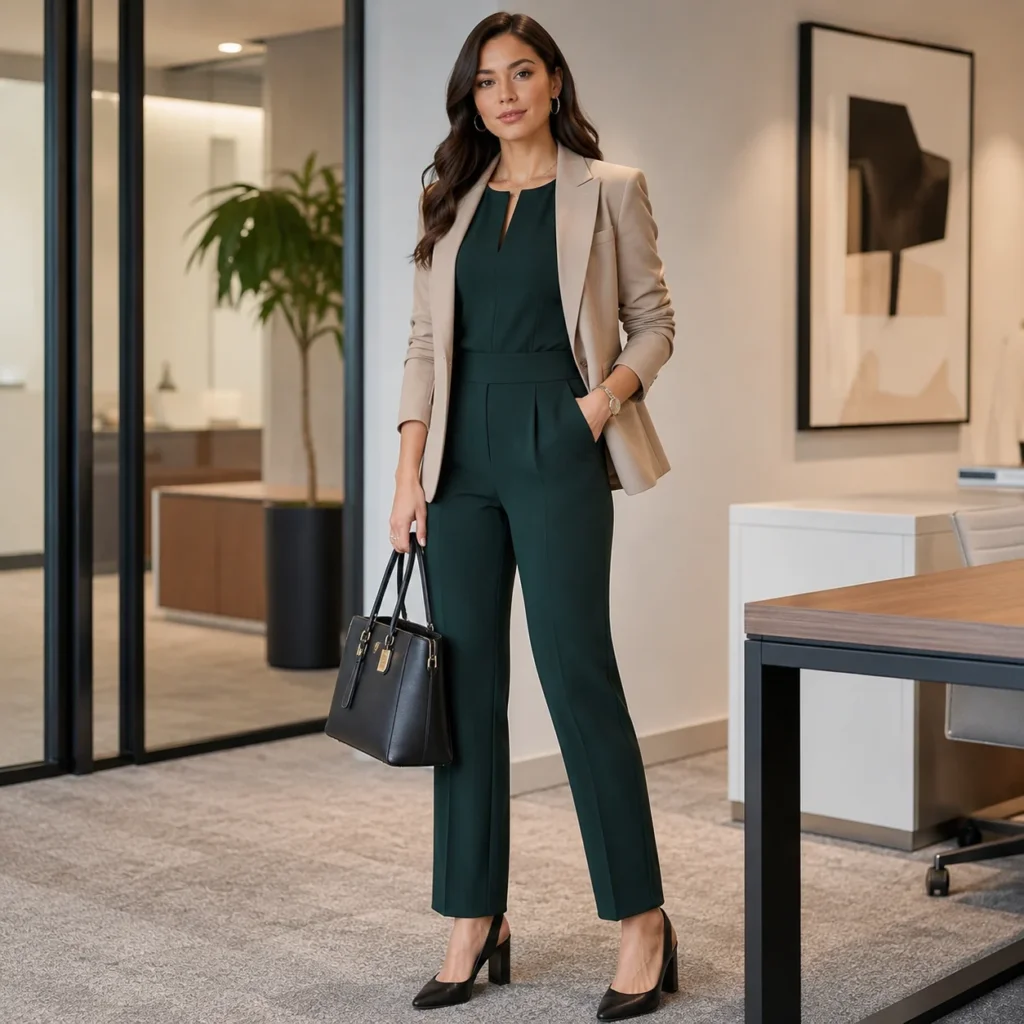 Dark Green Office Jumpsuit