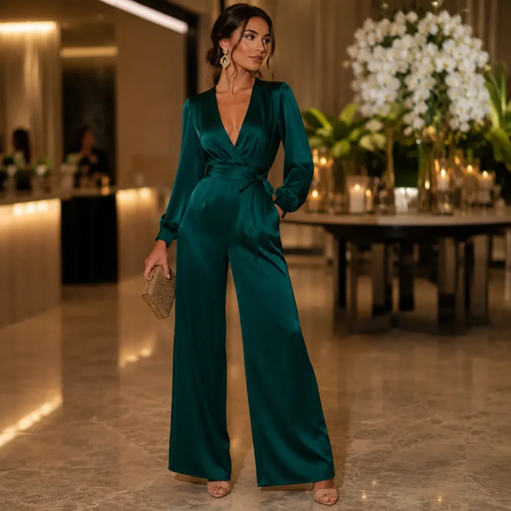 Emerald Green Satin Jumpsuit