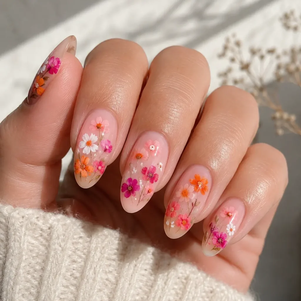 Floral Lesbian Pride Nails