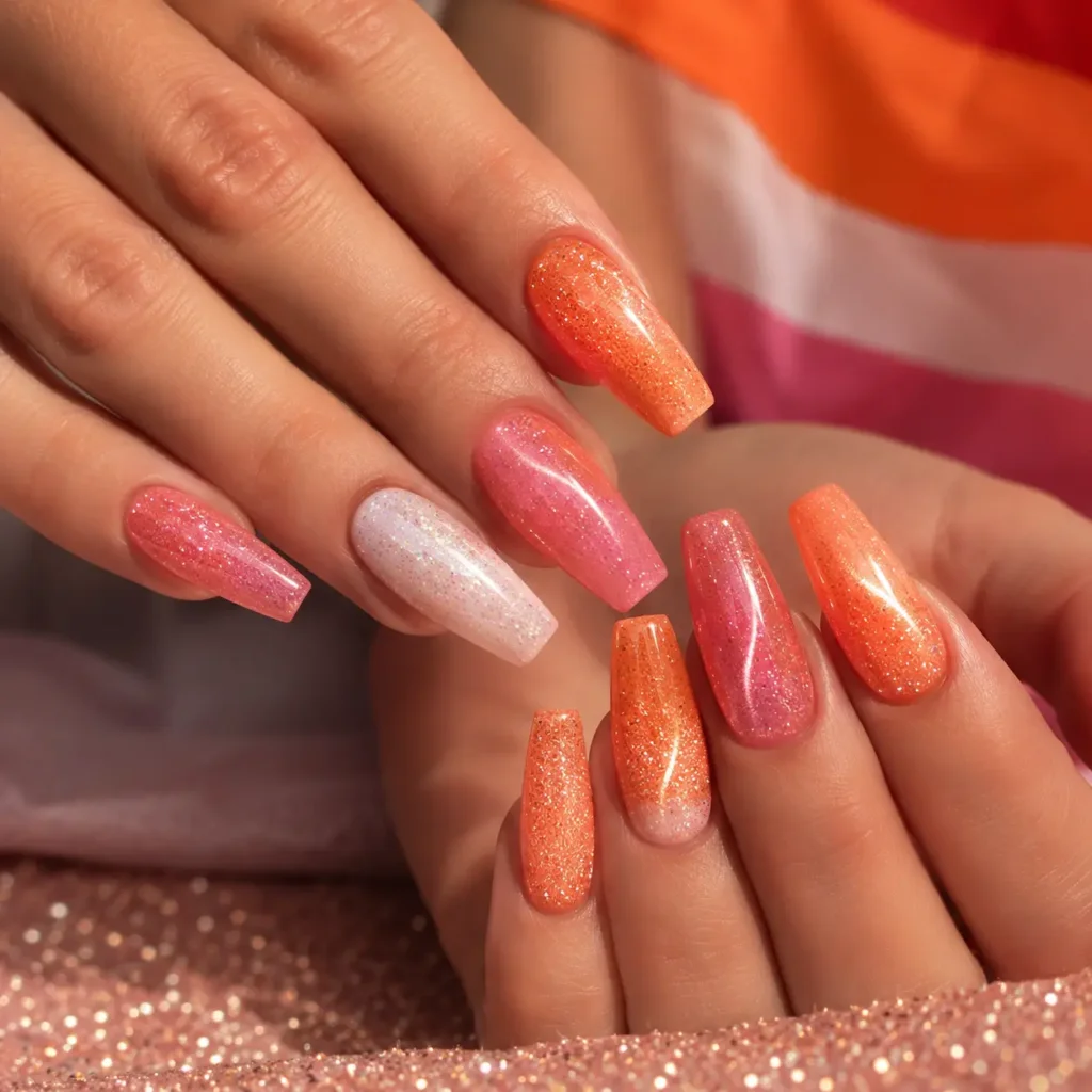 Glitter Lesbian Pride Nails