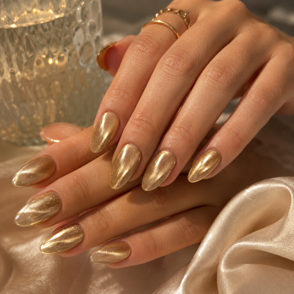 Gold Cat Eye Nails