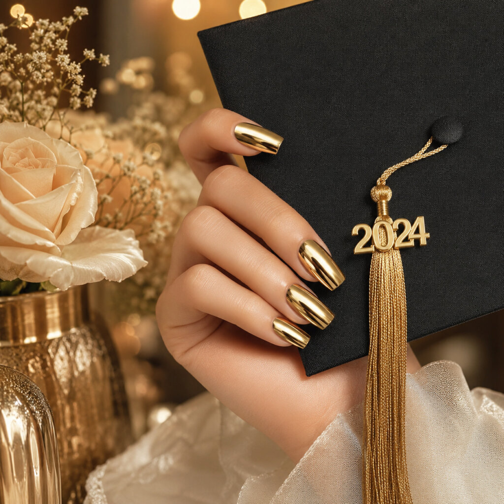 Gold Graduation Nails