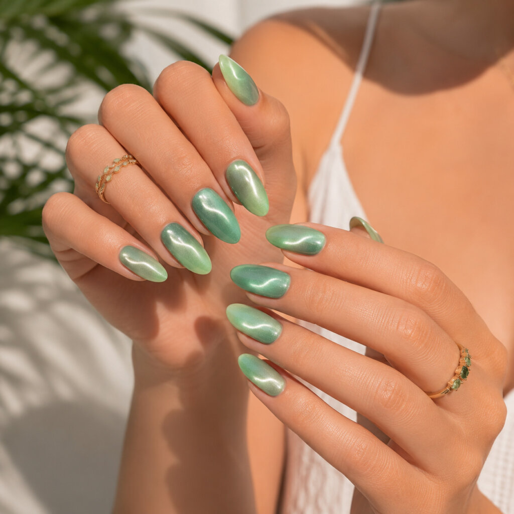 Green Cat Eye Summer Nails