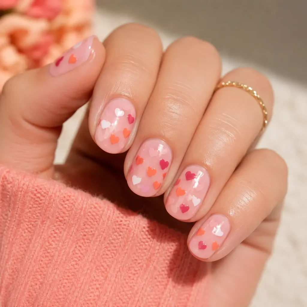 Heart-Themed Lesbian Pride Nails