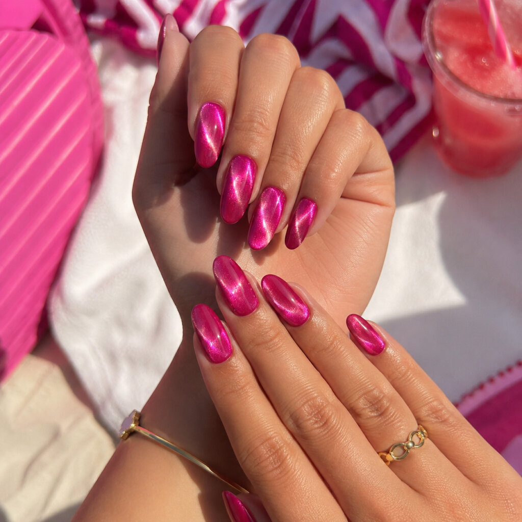 Hot Pink Cat Eye Nails
