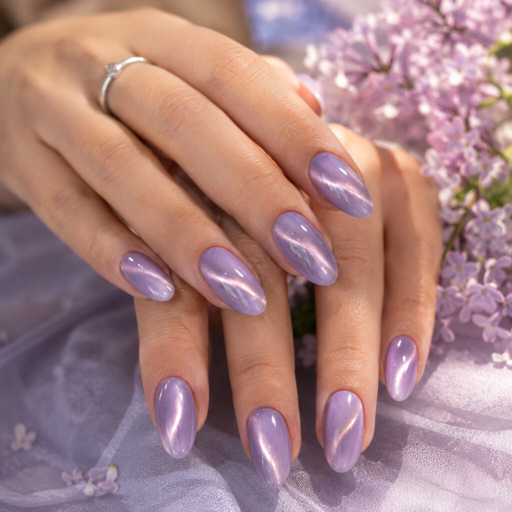 Lavender Cat Eye Nails