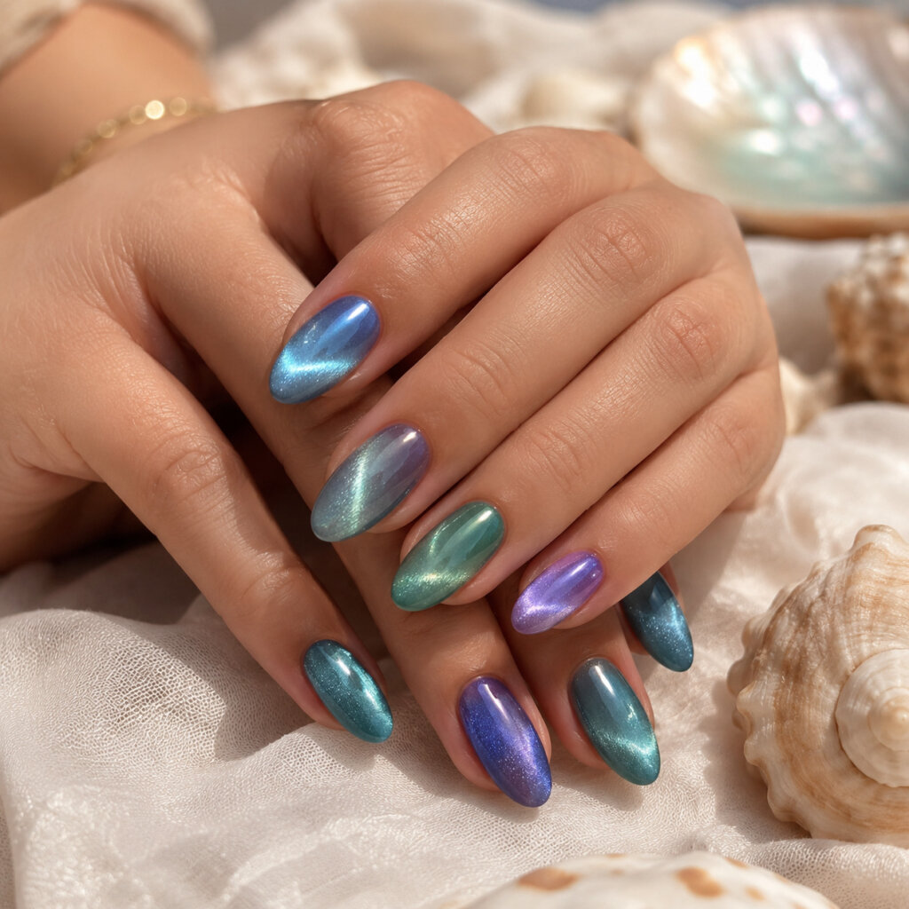 Mermaid Cat Eye Nails
