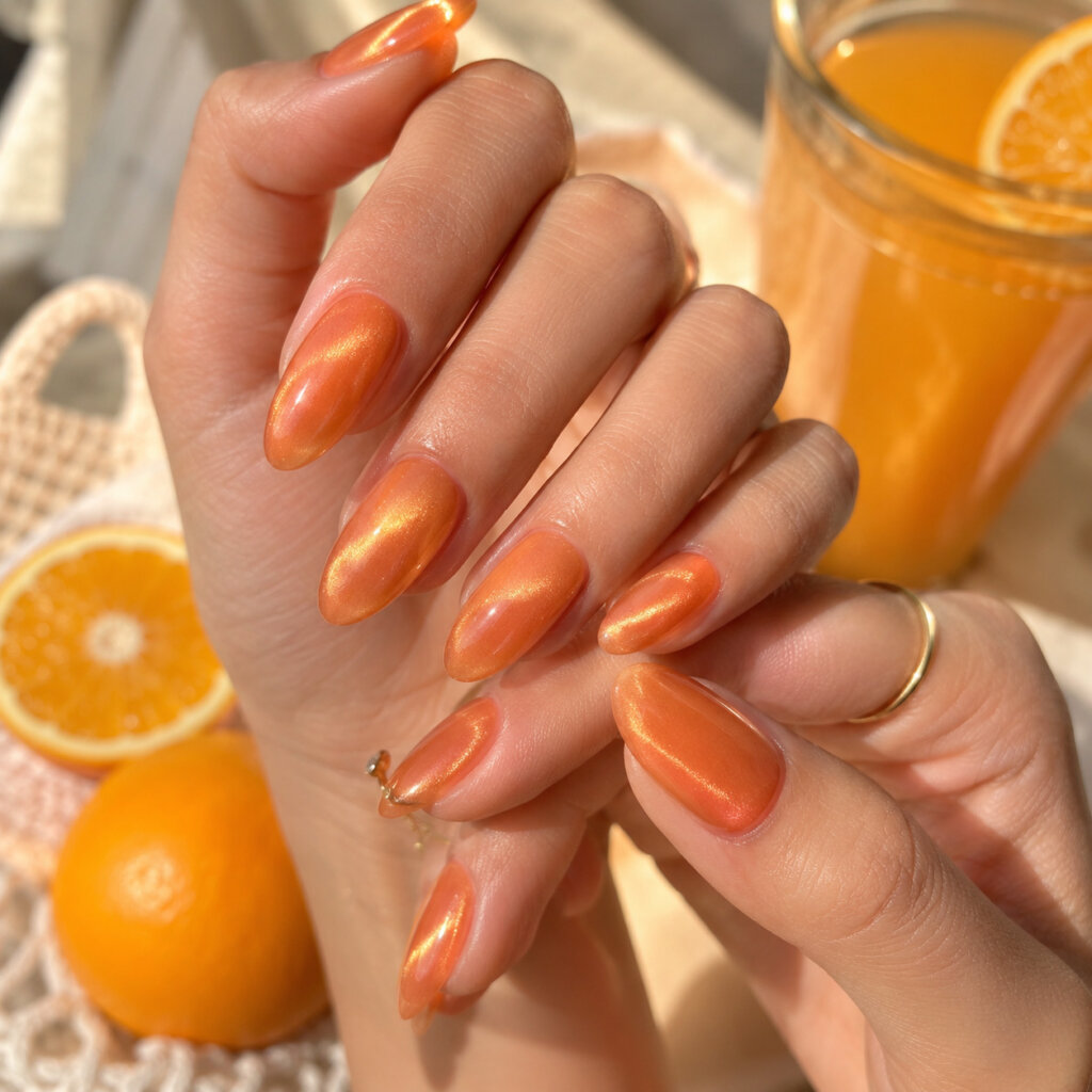 Orange Cat Eye Nails