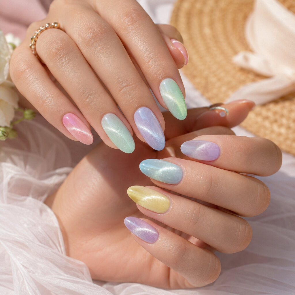 Pastel Cat Eye Nails