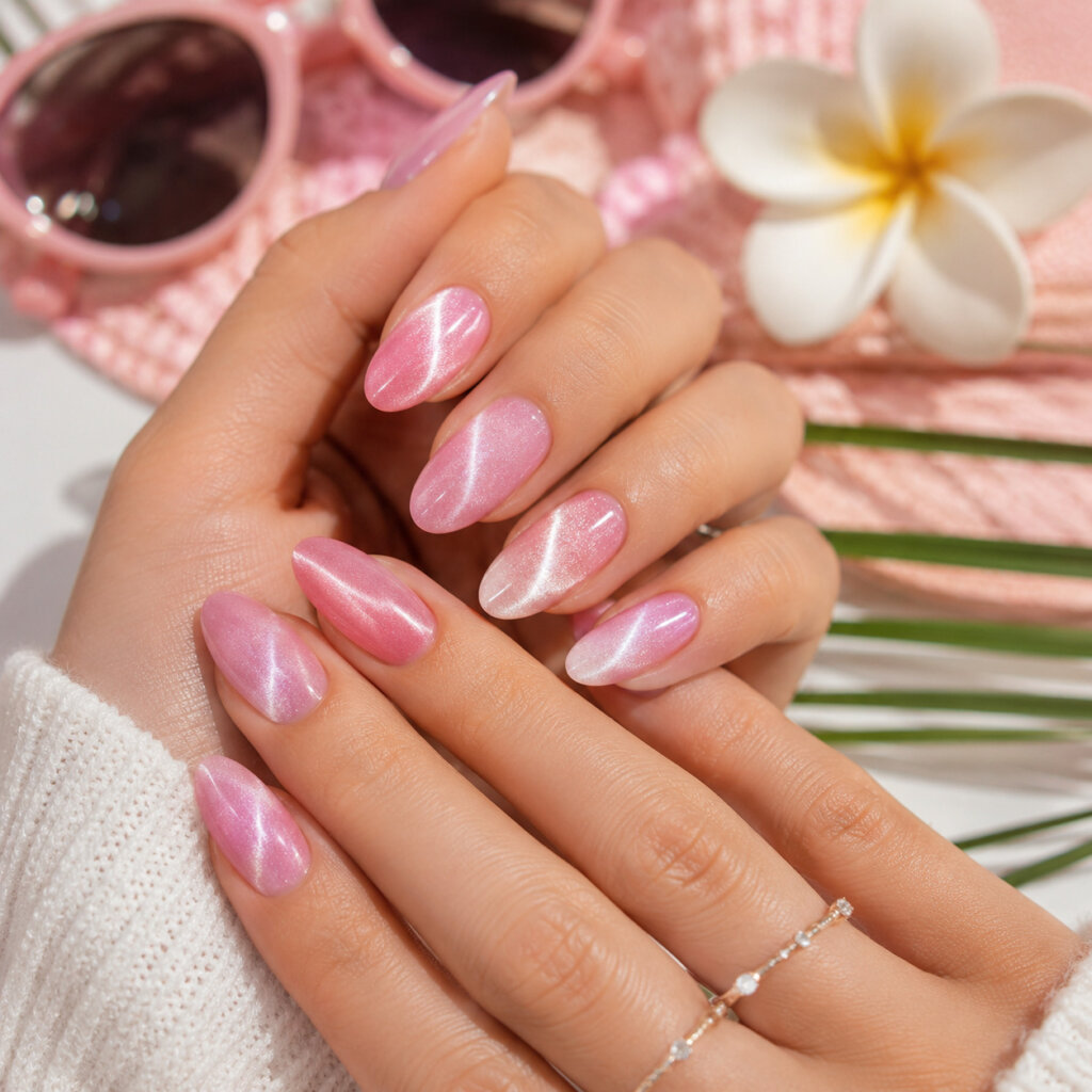 Pink Cat Eye Summer Nails