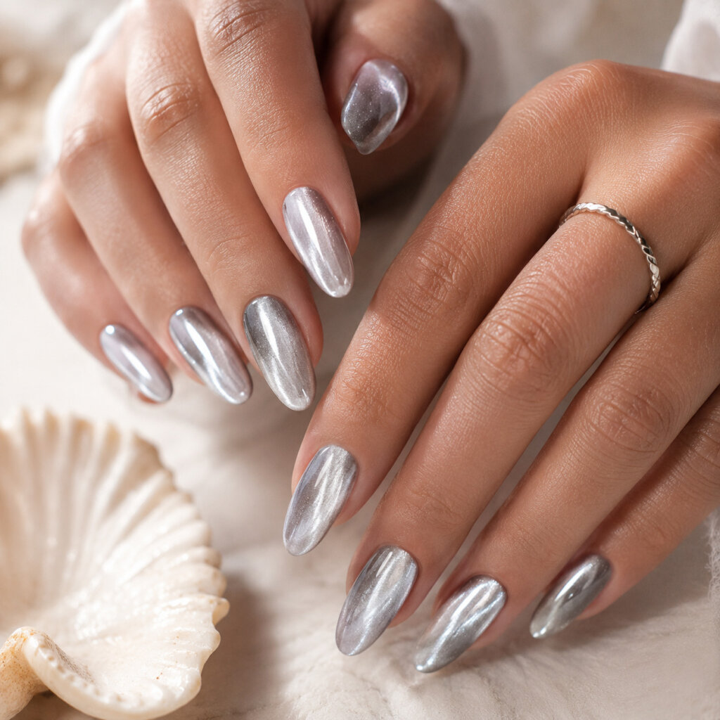 Silver Cat Eye Nails
