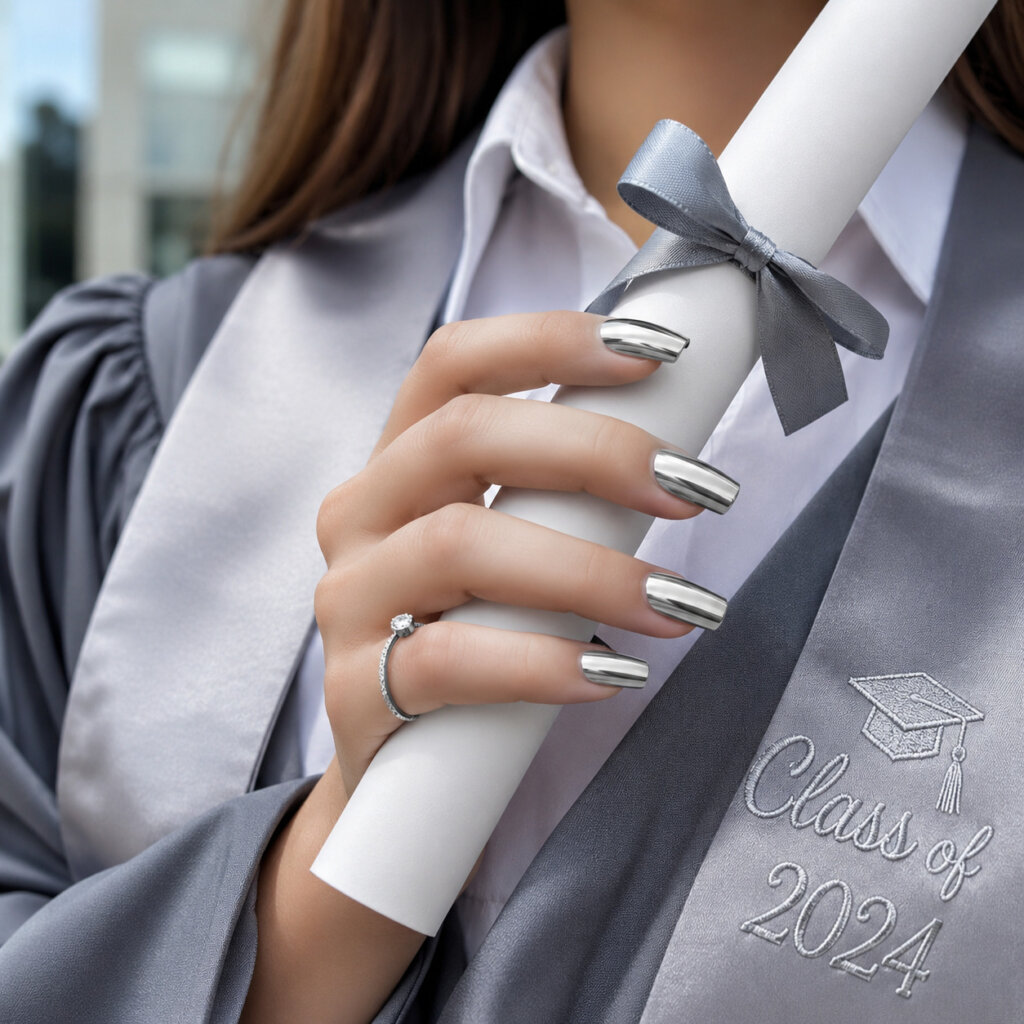 Silver Graduation Nails