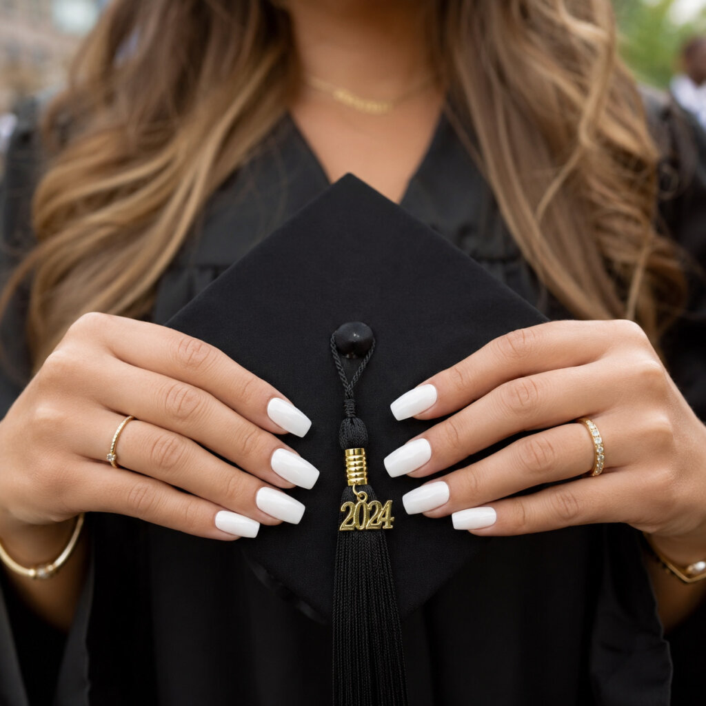 White Graduation Nails