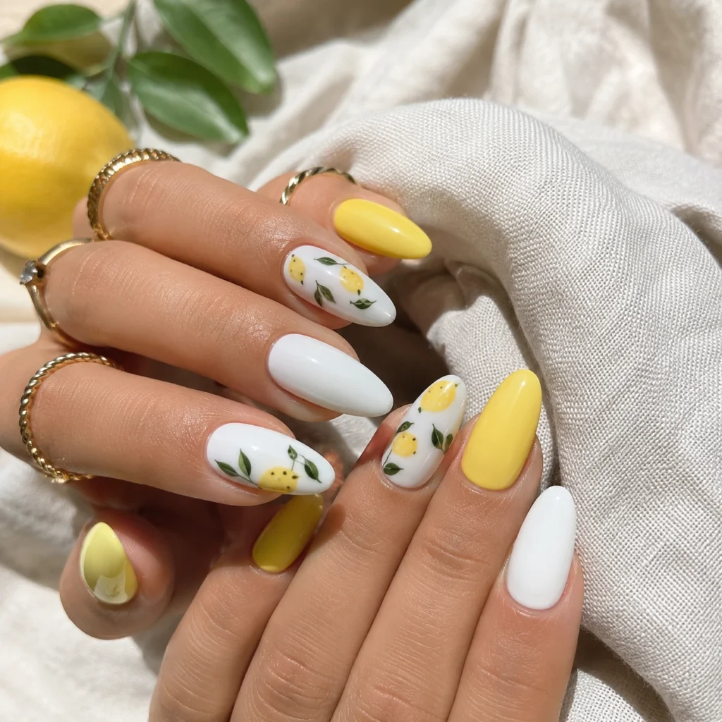 White and Lemon Yellow Nails