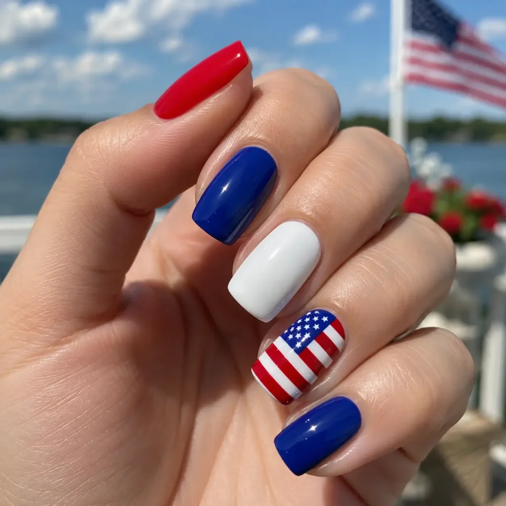 American Flag Accent Nails