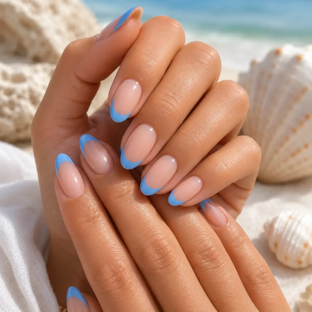 Blue French Tip Nails