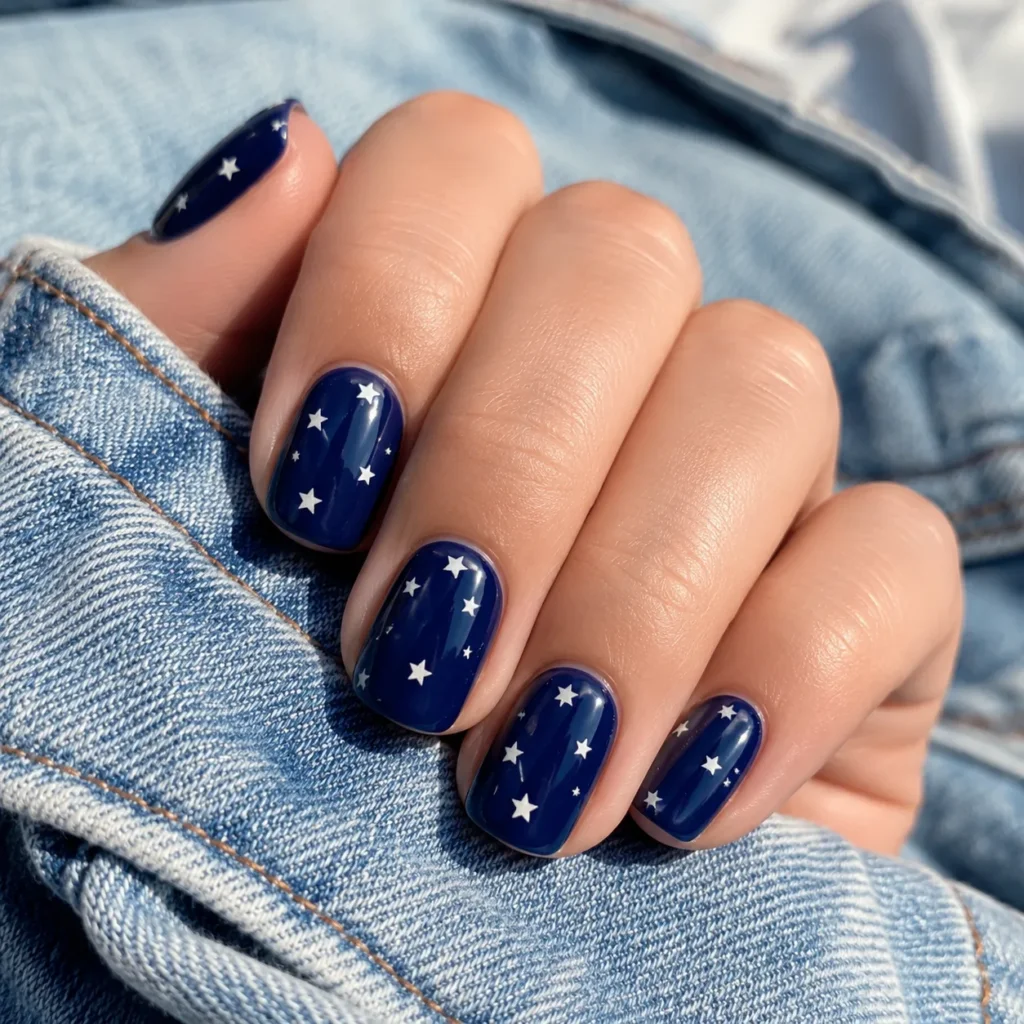 Blue Nails with White Stars