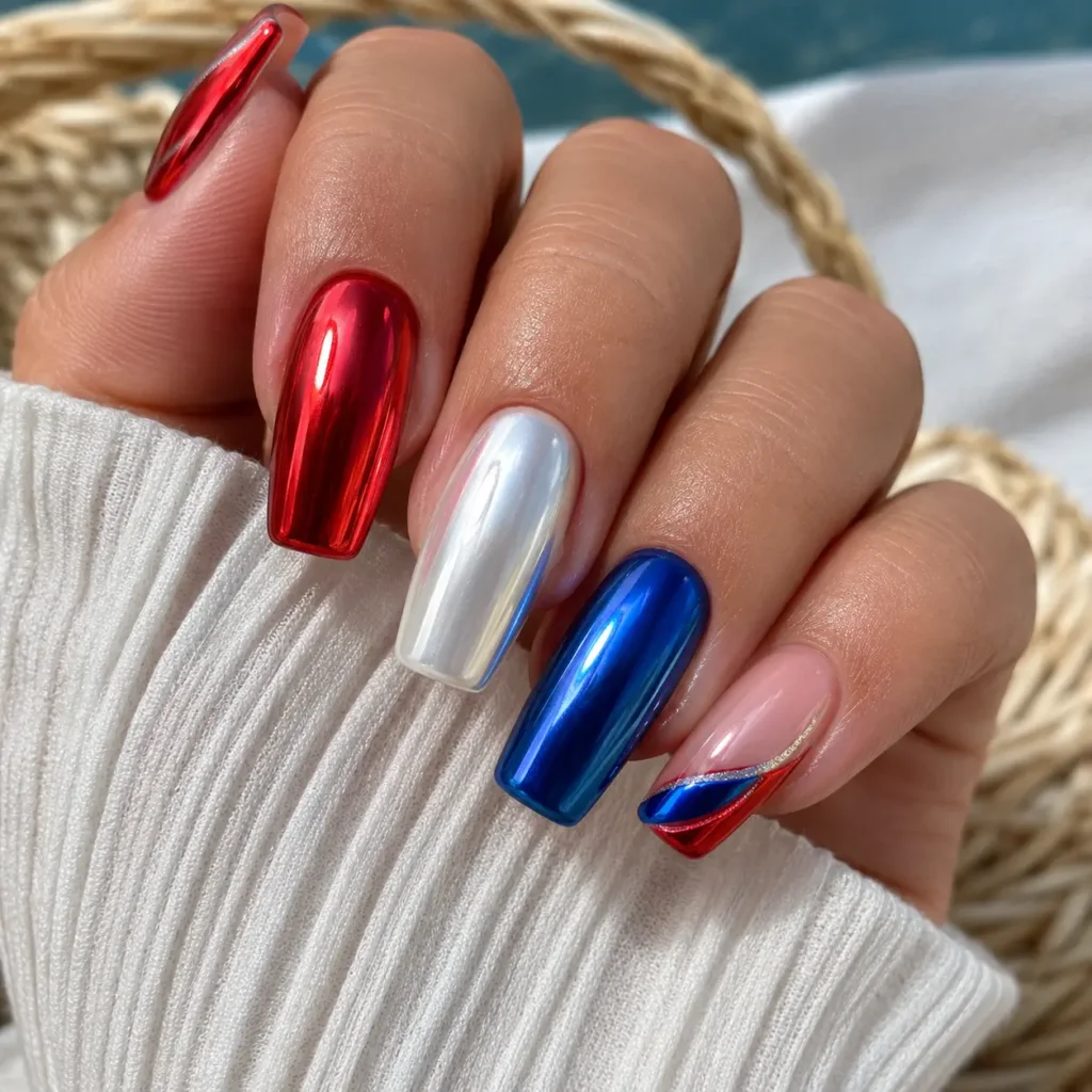 Chrome Fourth of July Nails