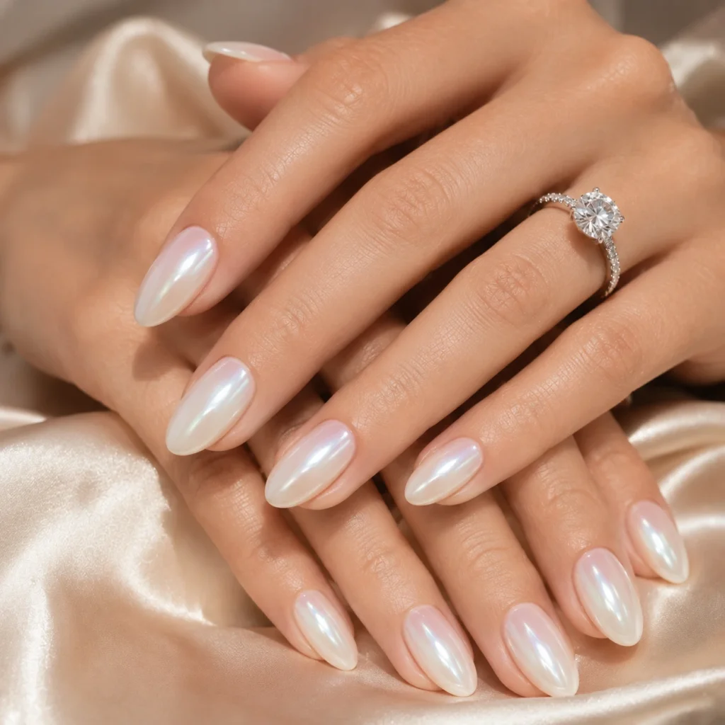 Chrome Glazed Bridal Nails