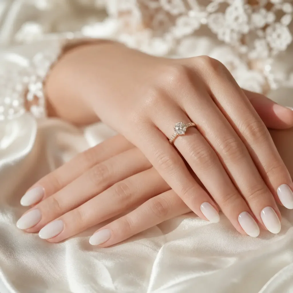 Classic Milky White Wedding Nails