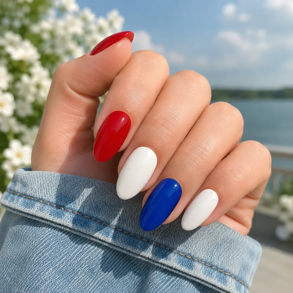 Classic Red, White, and Blue Nails