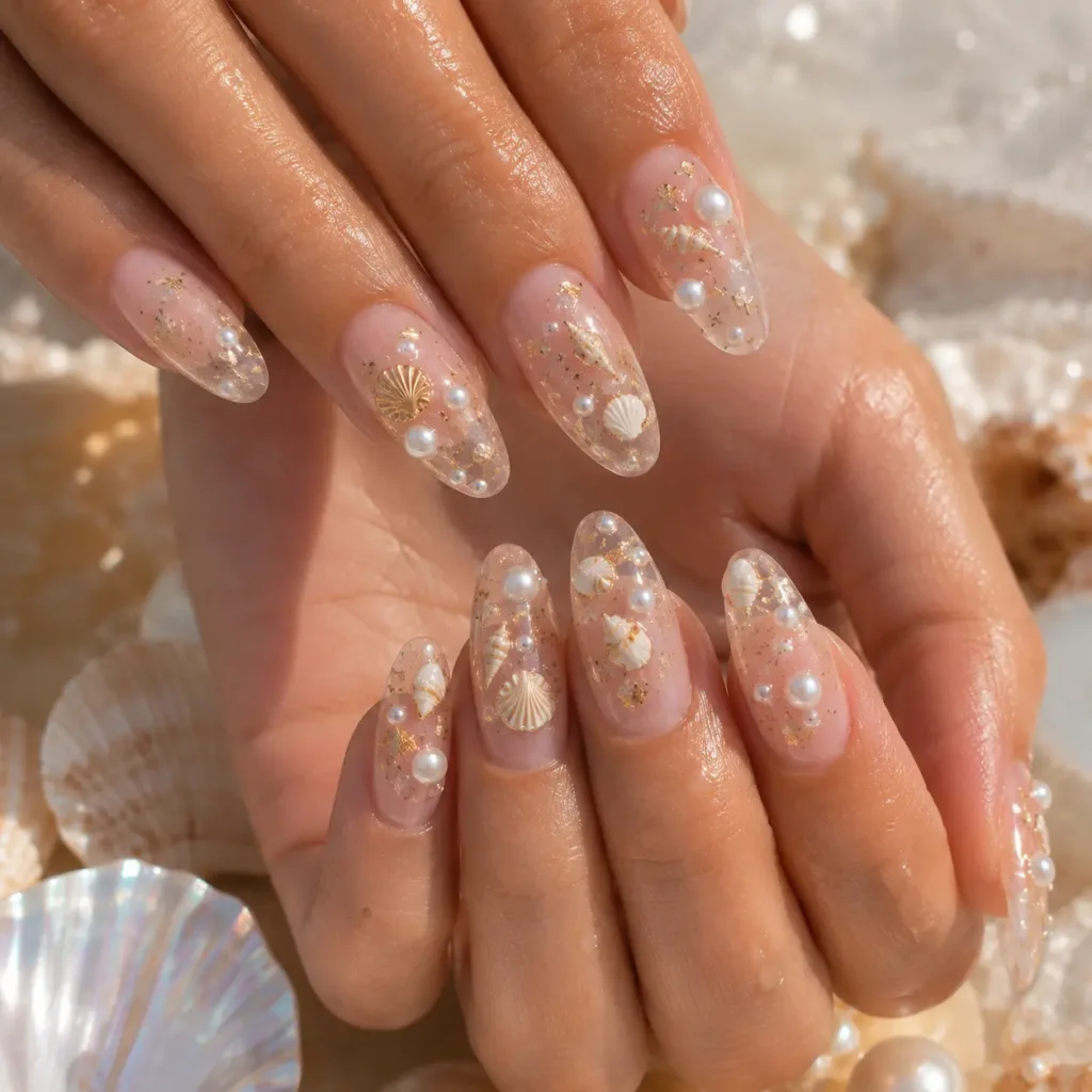 Clear Nails With Beach Accents