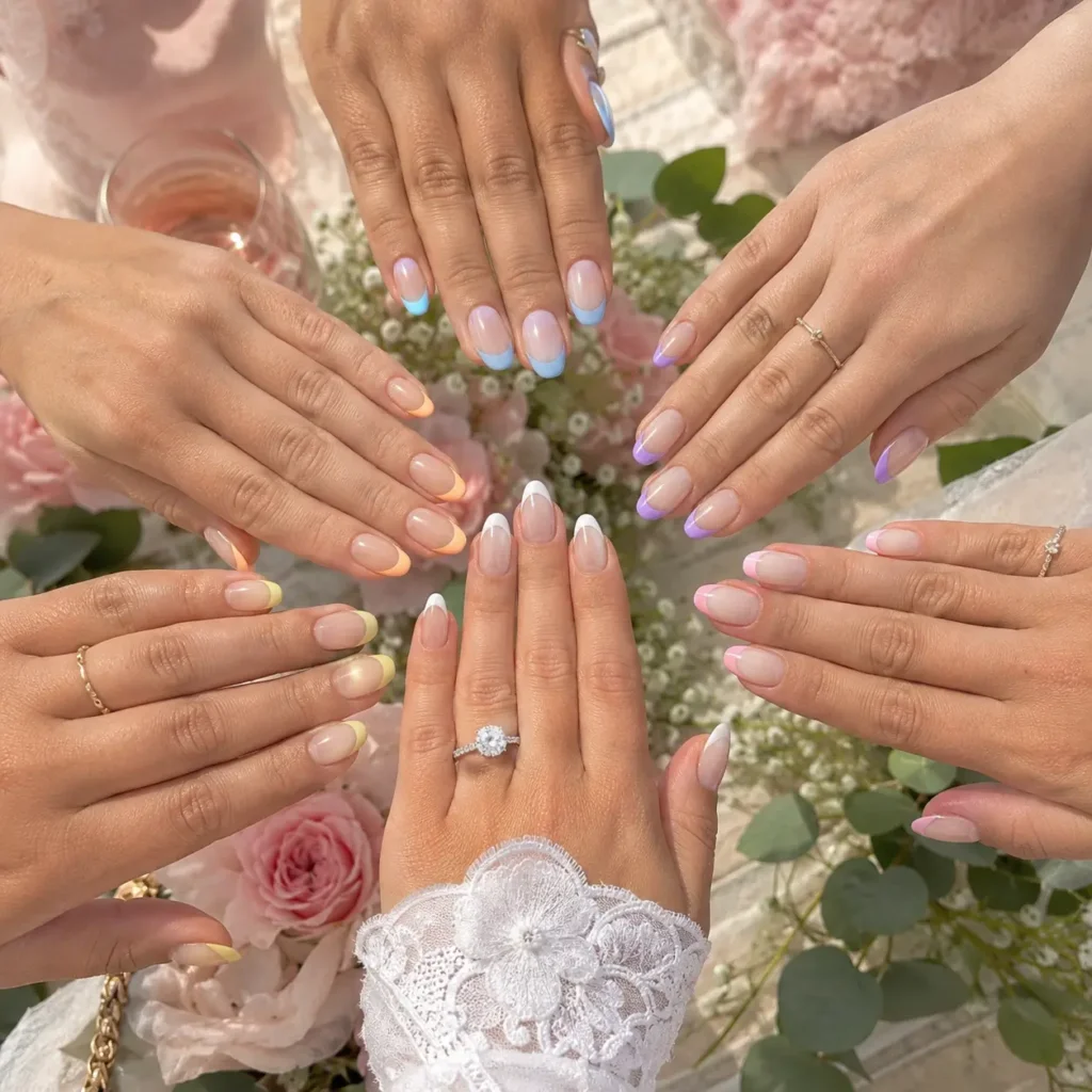 Colorful French Tips for the Bridal Party
