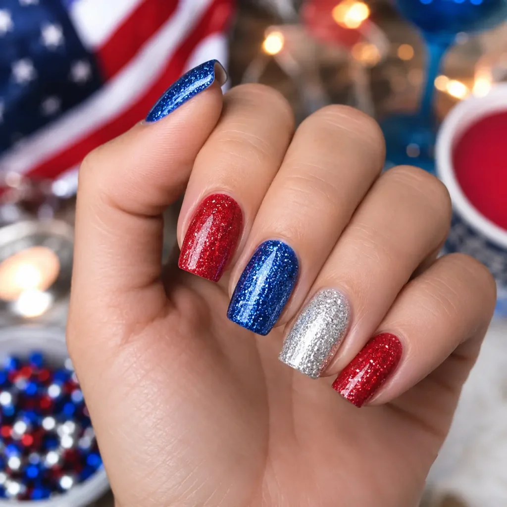 Glitter Fourth of July Nails
