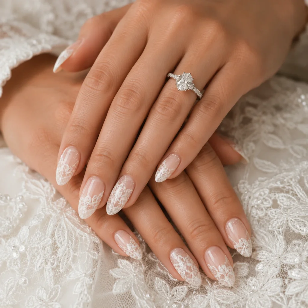Lace-Inspired Bridal Nails