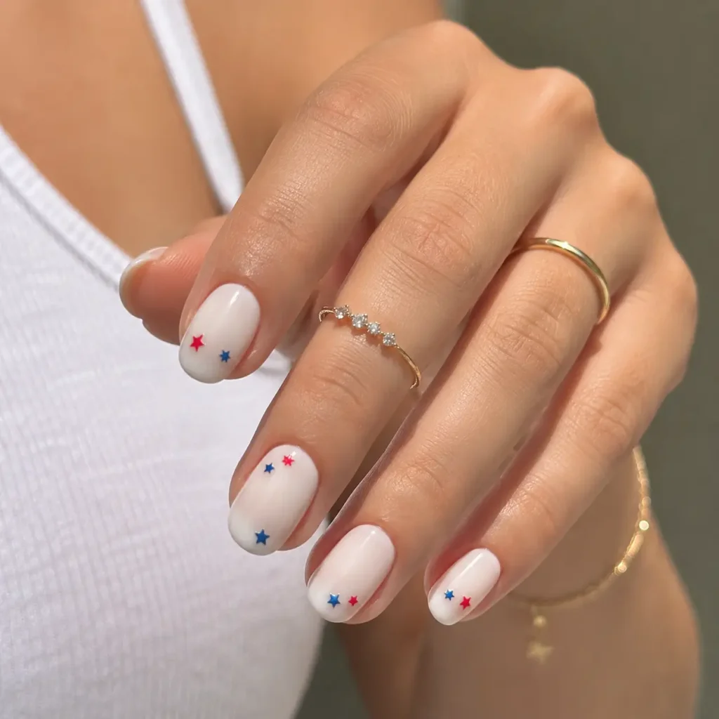 Milky White Nails with Tiny Stars