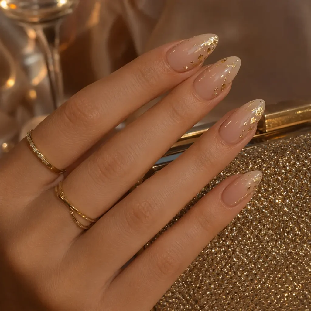 Nude Nails With Gold Foil