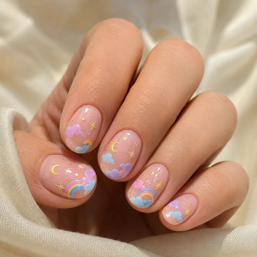 Pastel Cloud and Star Nails