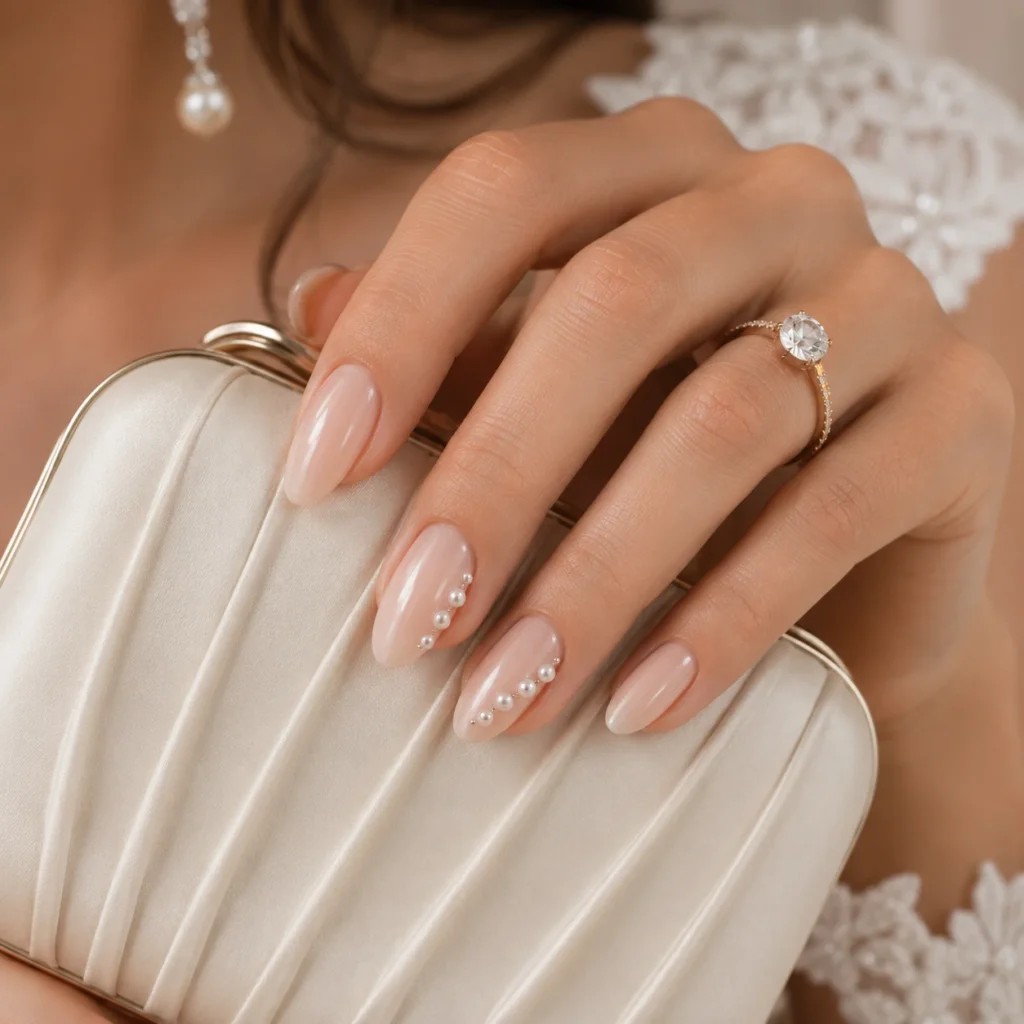 Pearl Accent Wedding Nails