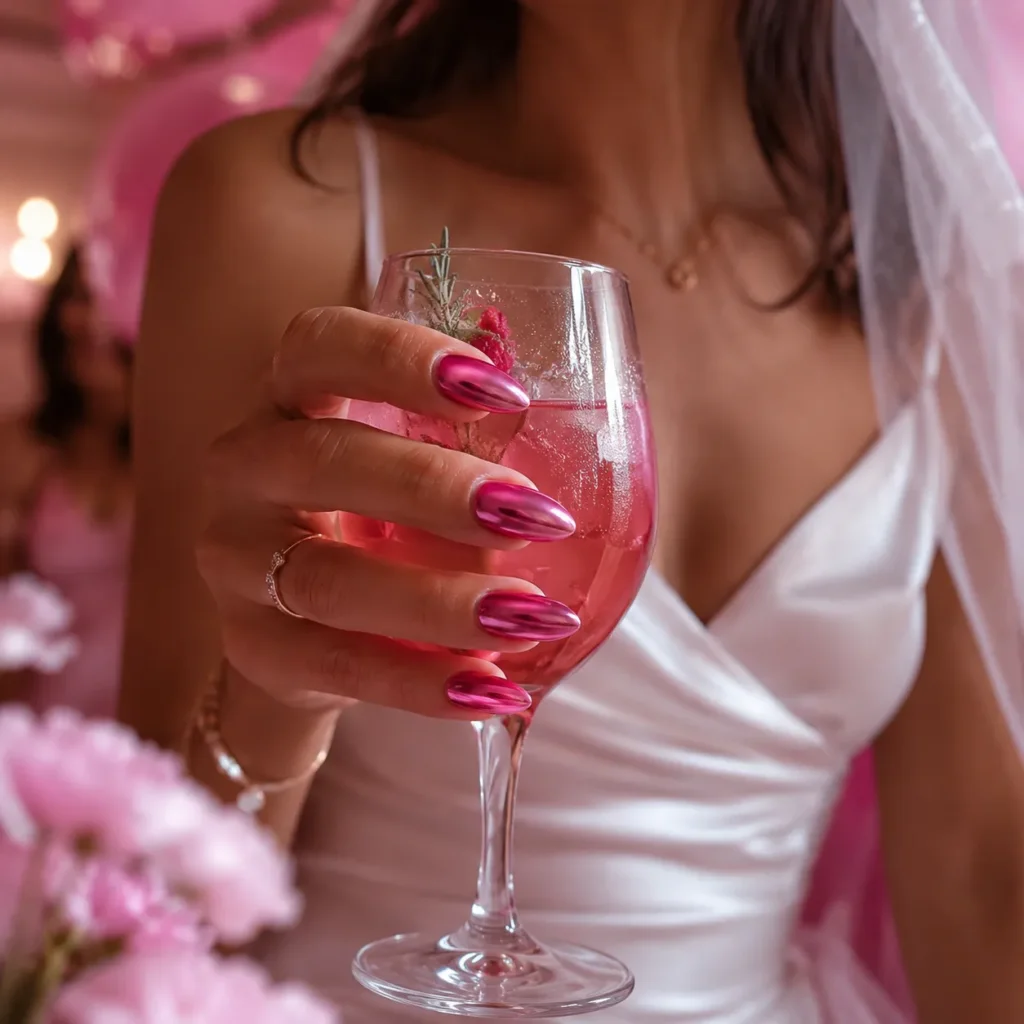Pink Chrome Bachelorette Nails