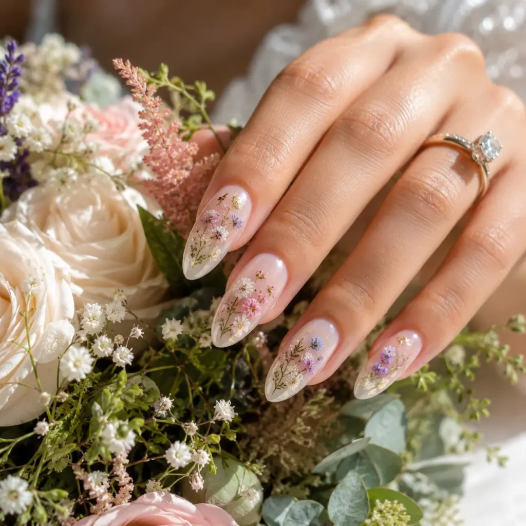 Pressed Flower Wedding Nails