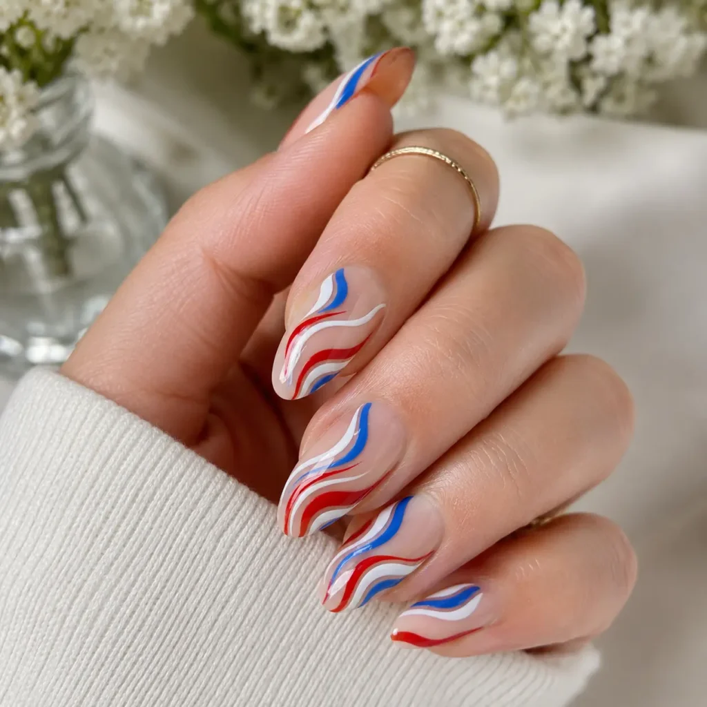 Red and Blue Swirl Nails