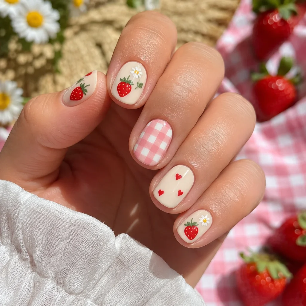 Strawberry Picnic Nails