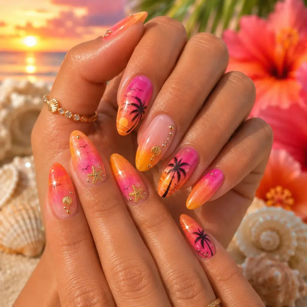 Tropical Sunset Nails